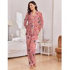 Ekouaer Women Christmas Pajama Long Sleeve Button Up Loungewear Striped Pjs(Christmas Red Stripe)