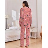 Ekouaer Women Christmas Pajama Long Sleeve Button Up Loungewear Striped Pjs(Christmas Red Stripe)