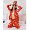 Ekouaer Women Christmas Pajama Long Sleeve Button Up Loungewear Striped Pjs(Christmas Red Tree)