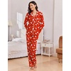 Ekouaer Women Christmas Pajama Long Sleeve Button Up Loungewear Striped Pjs(Christmas Red Tree)