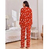 Ekouaer Women Christmas Pajama Long Sleeve Button Up Loungewear Striped Pjs(Christmas Red Tree)