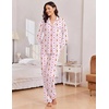 Ekouaer Women Christmas Pajama Long Sleeve Button Up Loungewear Striped Pjs(Christmas White Pattern)