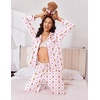 Ekouaer Women Christmas Pajama Long Sleeve Button Up Loungewear Striped Pjs(Christmas White Pattern)