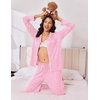 Ekouaer Women Christmas Pajama Long Sleeve Button Up Loungewear Striped Pjs(Pink Striped Heart)