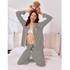 Ekouaer Women Christmas Pajama Long Sleeve Button Up Loungewear Striped Pjs(Stripe Black)