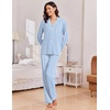 Ekouaer Women Christmas Pajama Long Sleeve Button Up Loungewear Striped Pjs(Stripe Blue)