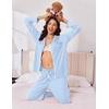 Ekouaer Women Christmas Pajama Long Sleeve Button Up Loungewear Striped Pjs(Stripe Blue)