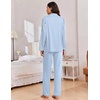 Ekouaer Women Christmas Pajama Long Sleeve Button Up Loungewear Striped Pjs(Stripe Blue)