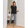 Ekouaer Women Pajama Sets 100% Cotton Pj Sets Comfy Long Sleeve Lounge Set(Black Plaid)