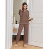Ekouaer Women Pajama Sets 100% Cotton Pj Sets Comfy Long Sleeve Lounge Set(Brown)
