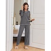 Ekouaer Women Pajama Sets 100% Cotton Pj Sets Comfy Long Sleeve Lounge Set(Dark Grey)
