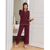 Ekouaer Women Pajama Sets 100% Cotton Pj Sets Comfy Long Sleeve Lounge Set(Dark Red)
