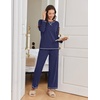 Ekouaer Women Pajama Sets 100% Cotton Pj Sets Comfy Long Sleeve Lounge Set(Navy Blue)