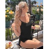Ekouaer Women’s Cami Pajama Set Sexy Lace Split Shorts Lingerie Set XS-XXL(Black)