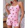 Ekouaer Women’s Cami Pajama Set Sexy Lace Split Shorts Lingerie Set XS-XXL(Pink Checkered Cherry)