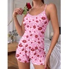 Ekouaer Women’s Cami Pajama Set Sexy Lace Split Shorts Lingerie Set XS-XXL(Pink Lips & Heart Print)