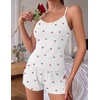 Ekouaer Women’s Cami Pajama Set Sexy Lace Split Shorts Lingerie Set XS-XXL(White Cherry)