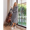 Ekouaer Womens Fluffy Zipper Robes Warm Fleece Housecoat Soft Cozy Bathrobe(Deep Grey)