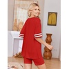 Ekouaer Womens Pajamas Casual 2 Piece Short Sleeve Biker Shorts Lounge Set(Red)
