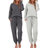 Ekouaer 2 Pack Womens Pajama Sets Long Sleeve Pjs Soft Comfy Lounge Set(Striped + Dark Gray)