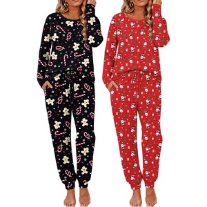 Ekouaer 2 Pack Womens Pajama Sets Long Sleeve Pjs Soft Comfy Lounge Set(Xmas Red+xmas Gingerbread)