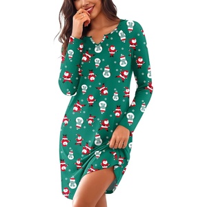 Ekouaer Nightgowns for Women Long Sleeve Night Gown Pullover Sleep Dress(Christmas Green)