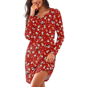 Ekouaer Nightgowns for Women Long Sleeve Night Gown Pullover Sleep Dress(Christmas Red)