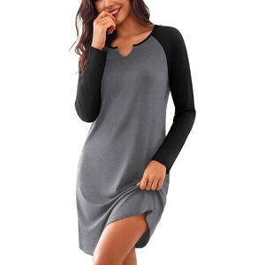 Ekouaer Nightgowns for Women Long Sleeve Night Gown Pullover Sleep Dress(Grey)