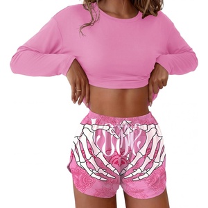 Ekouaer Pajama Sets Sexy Lounge Sets Long Sleeve and Side Split Shorts Pjs(Skeleton Hand Heart)