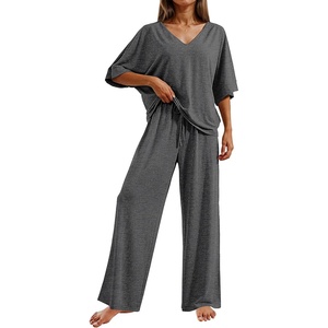 Ekouaer Pajama Sets Womens 2 Piece Short Sleeve Long Pants Pjs Lounge Set(Dark Grey)