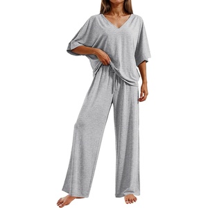 Ekouaer Pajama Sets Womens 2 Piece Short Sleeve Long Pants Pjs Lounge Set(Light Grey)