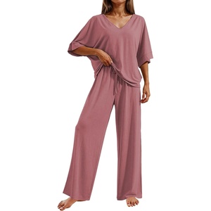 Ekouaer Pajama Sets Womens 2 Piece Short Sleeve Long Pants Pjs Lounge Set(Purple Red)