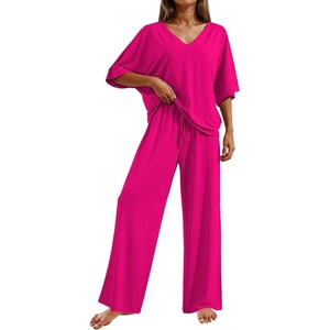 Ekouaer Pajama Sets Womens 2 Piece Short Sleeve Long Pants Pjs Lounge Set(Rose)
