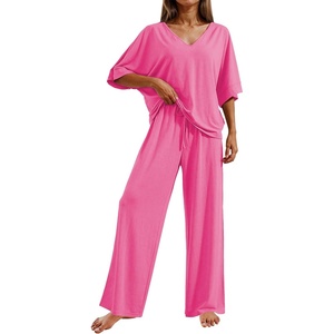 Ekouaer Pajama Sets Womens 2 Piece Short Sleeve Long Pants Pjs Lounge Set(Rose Pink)