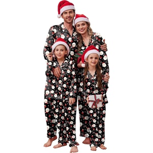 Ekouaer Pajamas for Family Satin Long Sleeve Pjs Button Down Lounge Set(Black Christmas Santa)