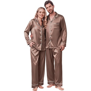 Ekouaer Pajamas for Family Satin Long Sleeve Pjs Button Down Lounge Set(Brown)