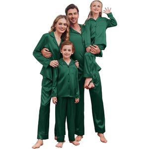 Ekouaer Pajamas for Family Satin Long Sleeve Pjs Button Down Lounge Set(Deep Green)