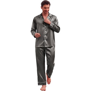 Ekouaer Pajamas for Family Satin Long Sleeve Pjs Button Down Lounge Set(Deep Grey)