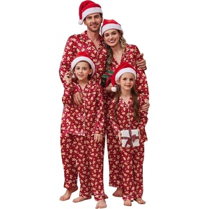 Ekouaer Pajamas for Family Satin Long Sleeve Pjs Button Down Lounge Set(Red Christmas Gingerbread)