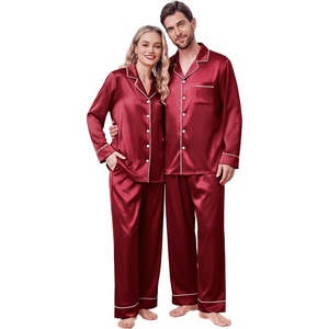 Ekouaer Pajamas for Family Satin Long Sleeve Pjs Button Down Lounge Set(Wine Red)