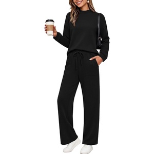 Ekouaer Two Piece Sets for Women Mock Neck Lounge Sets Travel Outfits 2026(Black)