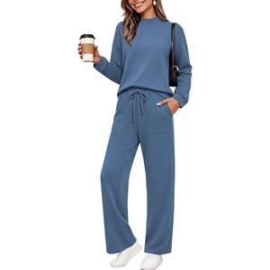 Ekouaer Two Piece Sets for Women Mock Neck Lounge Sets Travel Outfits 2026(Grey Blue)