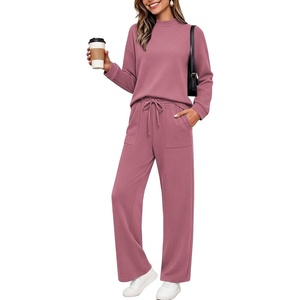 Ekouaer Two Piece Sets for Women Mock Neck Lounge Sets Travel Outfits 2026(Purple Red)