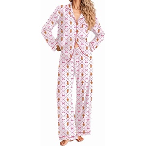 Ekouaer Women Christmas Pajama Long Sleeve Button Up Loungewear Striped Pjs(Christmas White Pattern)