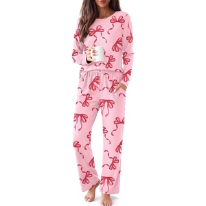 Ekouaer Women Pajama Sets 100% Cotton Pj Sets Comfy Long Sleeve Lounge Set(Big Red Bow)