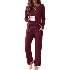 Ekouaer Women Pajama Sets 100% Cotton Pj Sets Comfy Long Sleeve Lounge Set(Dark Red)