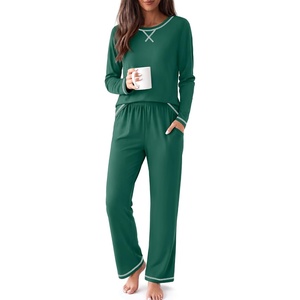 Ekouaer Women Pajama Sets 100% Cotton Pj Sets Comfy Long Sleeve Lounge Set(Green)