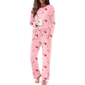 Ekouaer Women Pajama Sets 100% Cotton Pj Sets Comfy Long Sleeve Lounge Set(Pink Candy Cane)