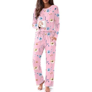 Ekouaer Women Pajama Sets 100% Cotton Pj Sets Comfy Long Sleeve Lounge Set(Pink Floral)