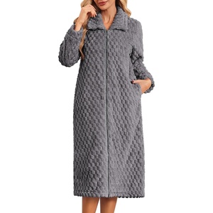 Ekouaer Womens Fluffy Zipper Robes Warm Fleece Housecoat Soft Cozy Bathrobe(Deep Grey)